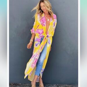 Floral Yellow and Pink Swim Coverup NWOT